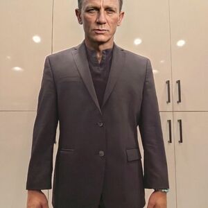 Calvin Klein Tailored Two-Button Blazer in Dark Blue Modern Pinstripe